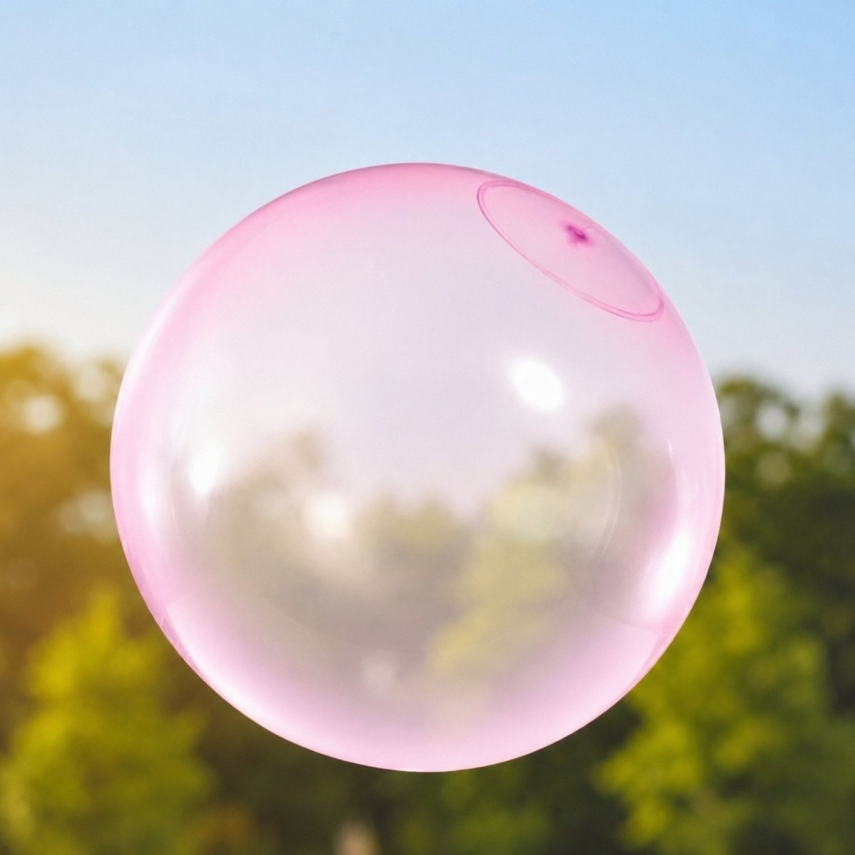 Large pink transparent inflatable bubble ball toy, perfect for outdoor birthday parties and summer play.