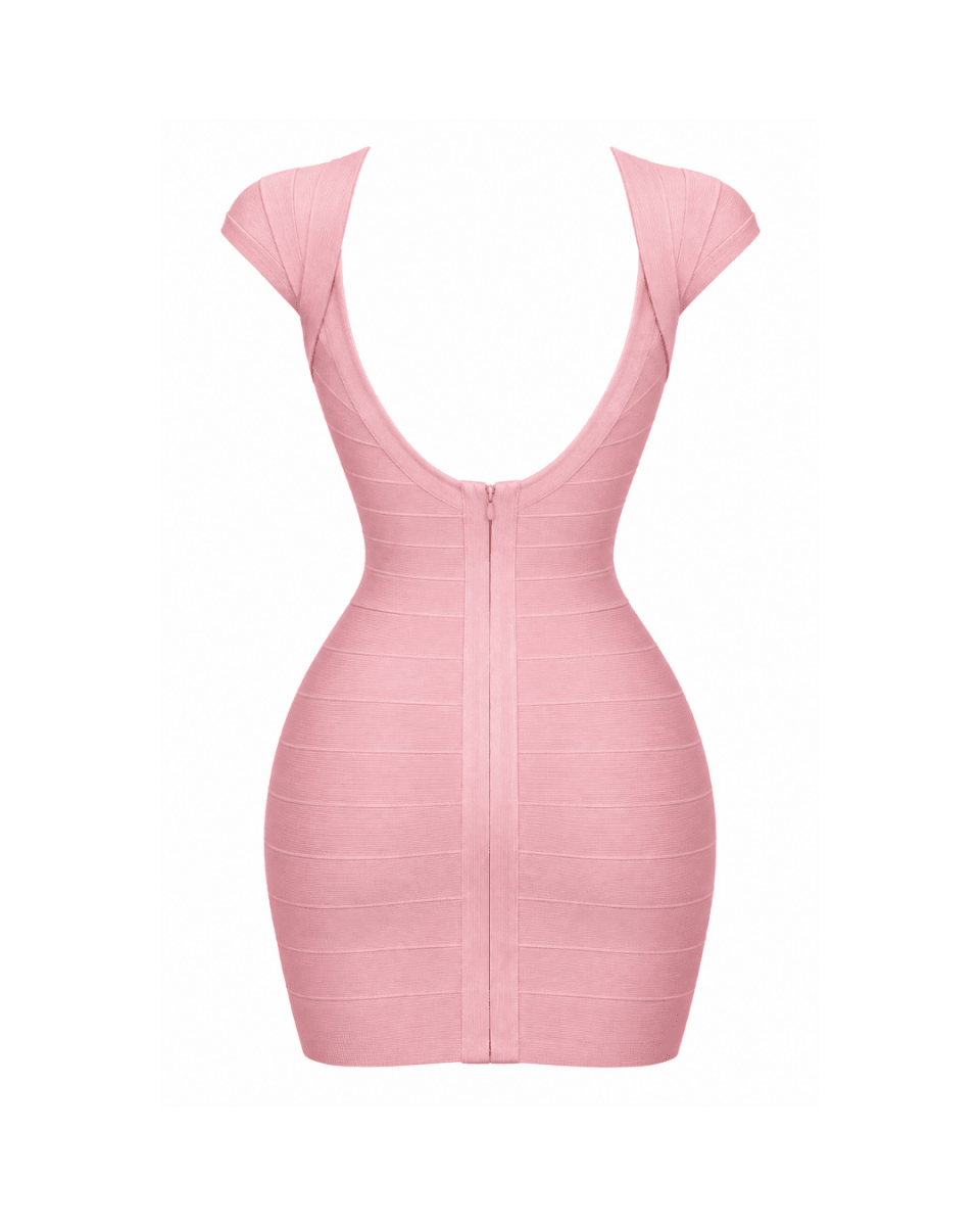 Pink v-neck bandage dress manequin back