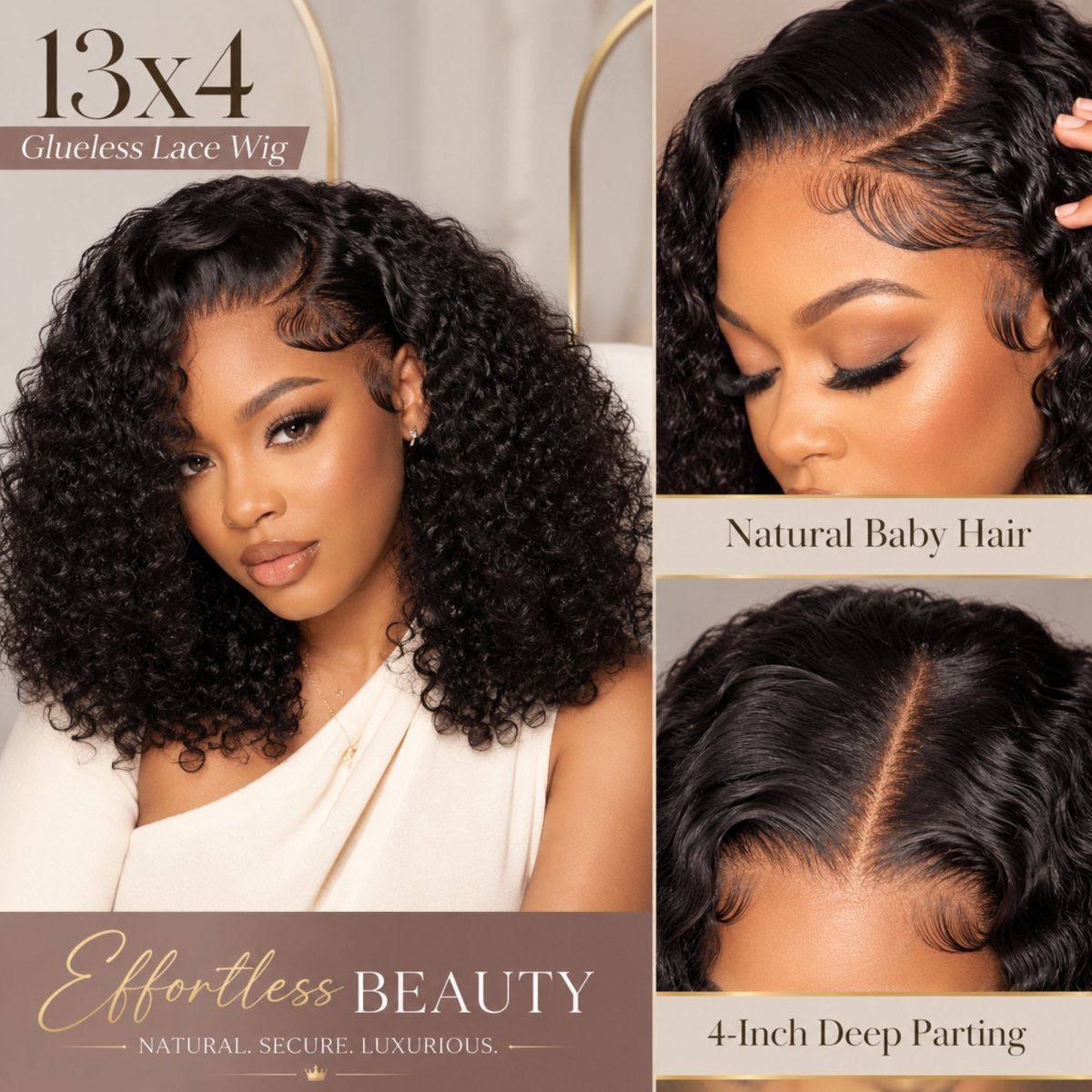 Side-by-side detail shots highlighting a natural pre-plucked hairline with baby hair and a clean 4-inch deep parting space.