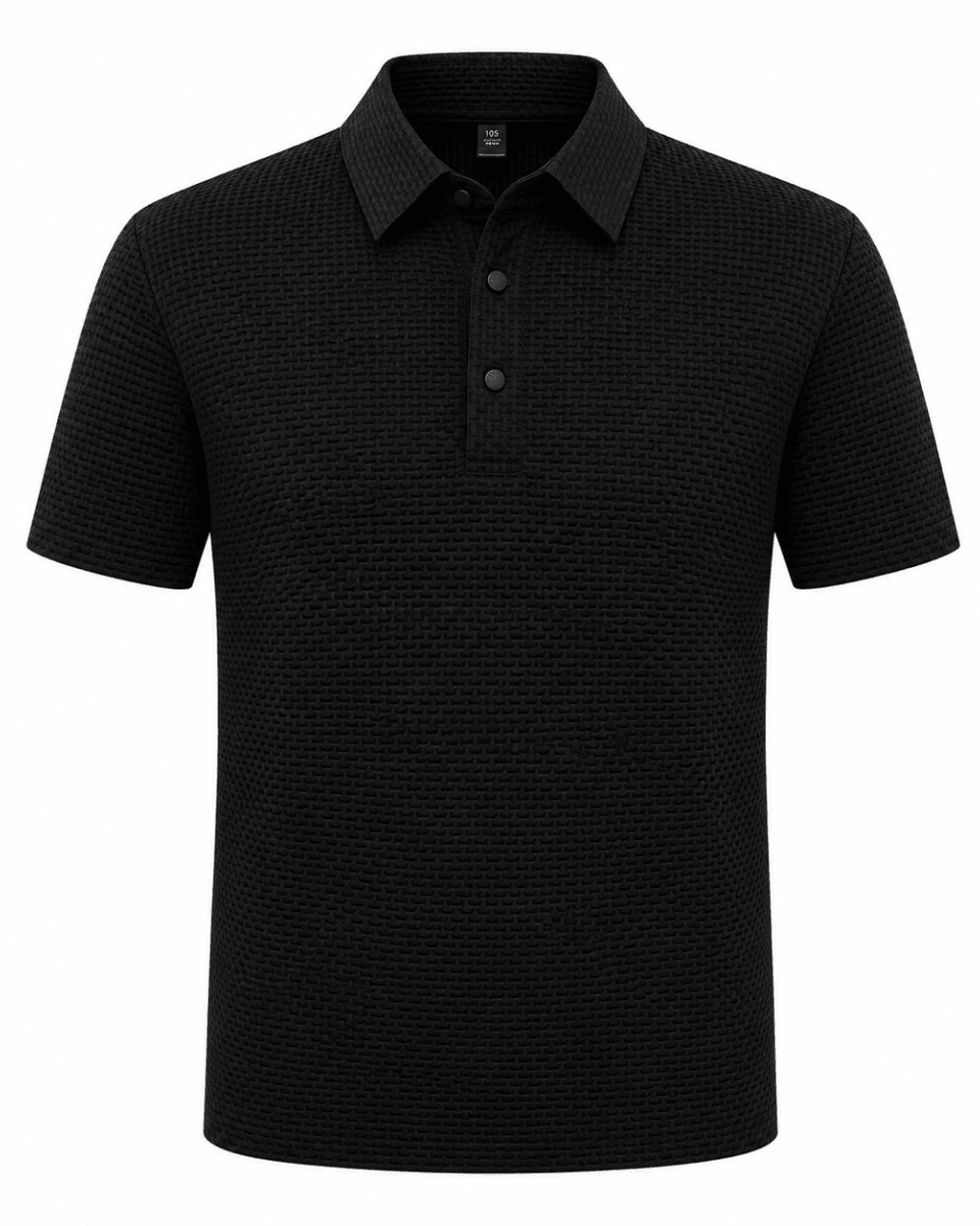 Black t-shirt with yellow wave design and 'FINISTERRE' branding on a white background