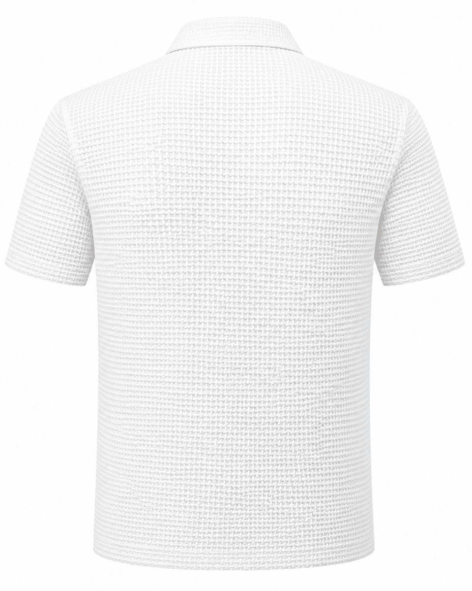 White textured polo shirt on a white background