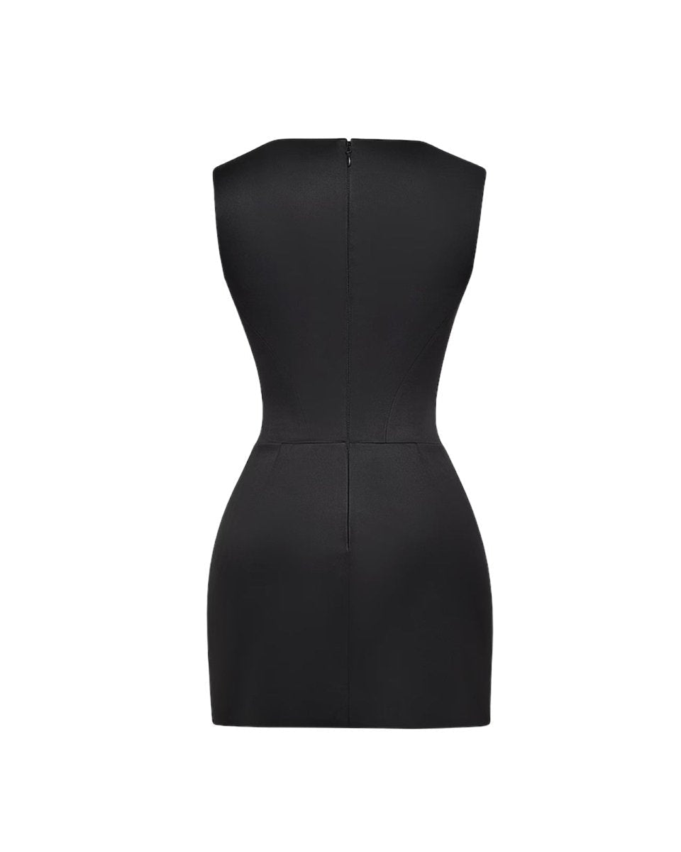 Black fenlo dress on a white background