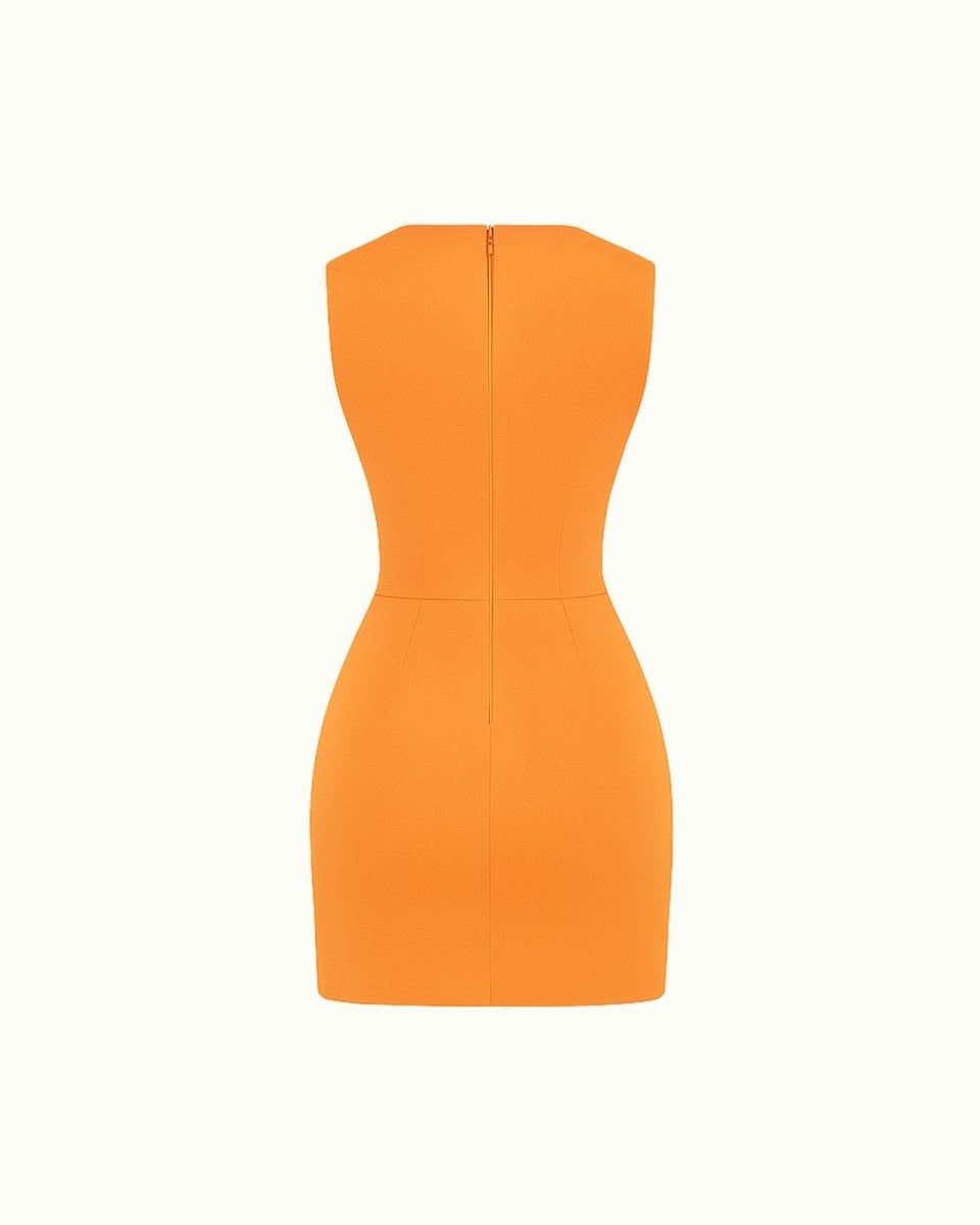 Orange fenlo strapless dress on a white background