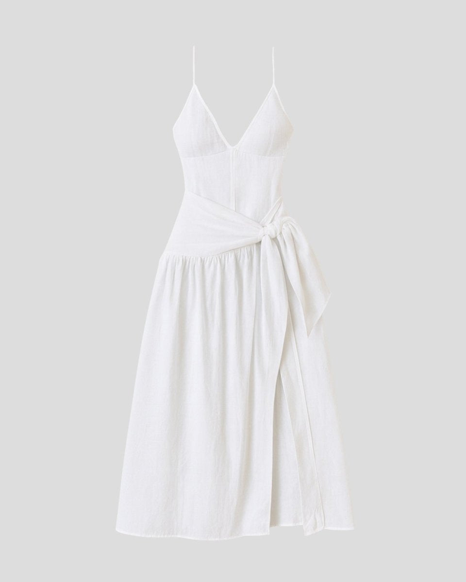 White dress on a light gray background