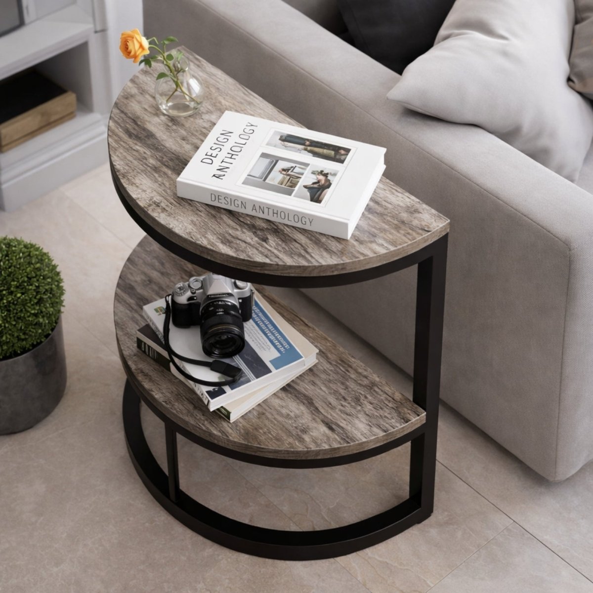 Luna Console | Industrial Half-Moon Accent Table