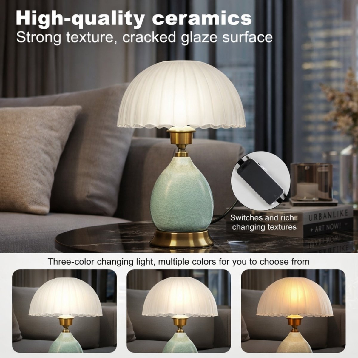 Celadon Vintage Lamp | Crackle-Glaze Ceramic &amp; Brass