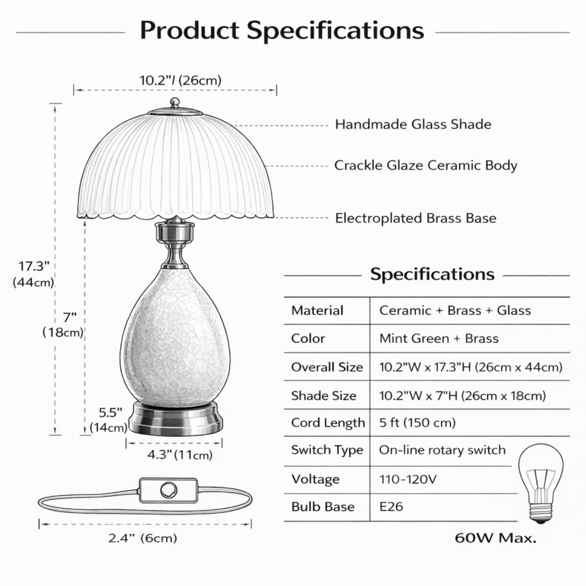 Celadon Vintage Lamp | Crackle-Glaze Ceramic &amp; Brass