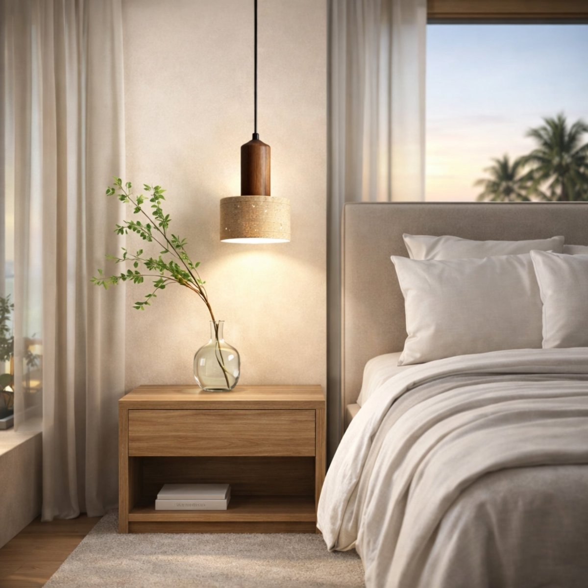 Ashen Kyoto Harmony Pendant | Organic Stone &amp; Wood Hanging Light