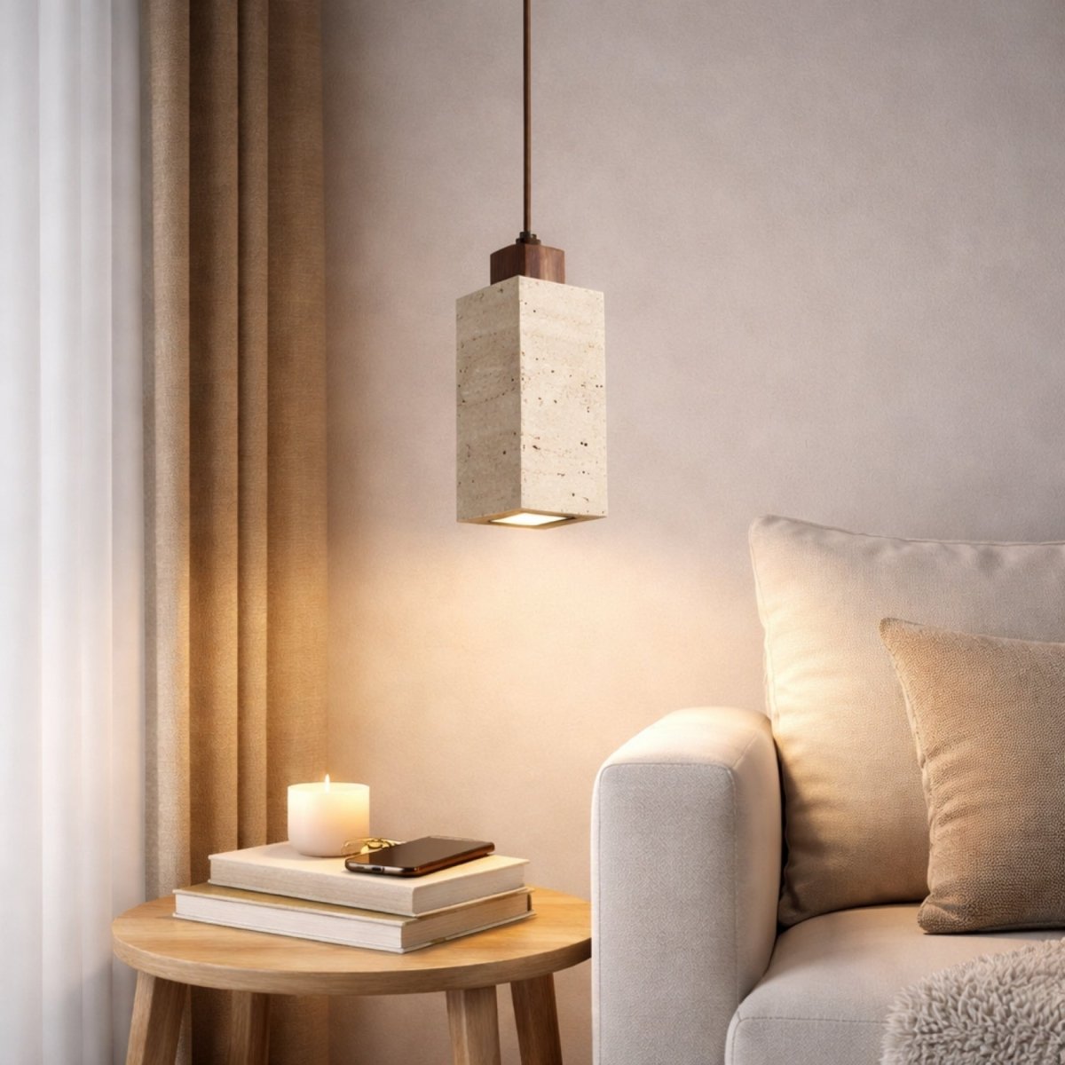 Ashen Kyoto Harmony Pendant | Organic Stone &amp; Wood Hanging Light