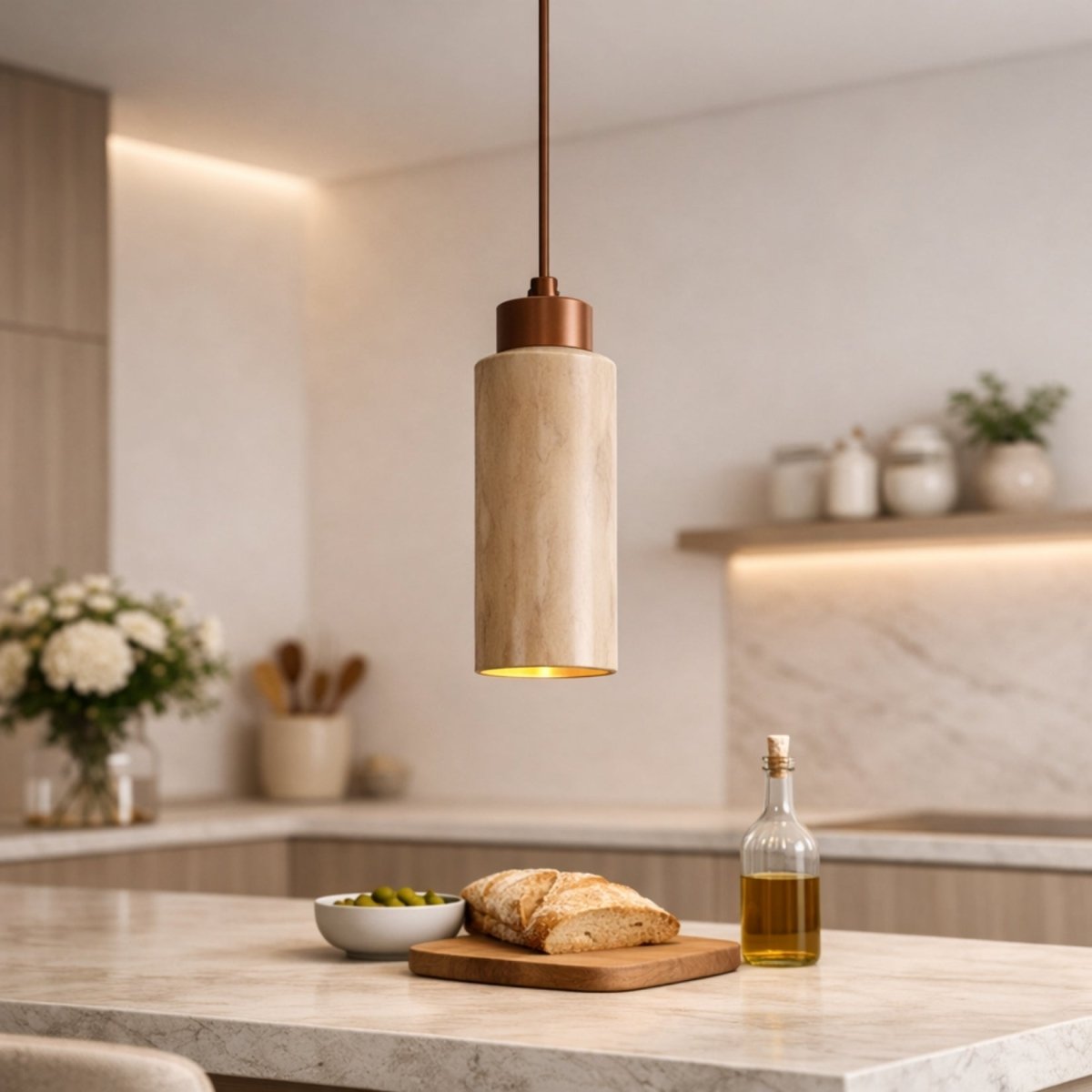 Ashen Kyoto Harmony Pendant | Organic Stone &amp; Wood Hanging Light
