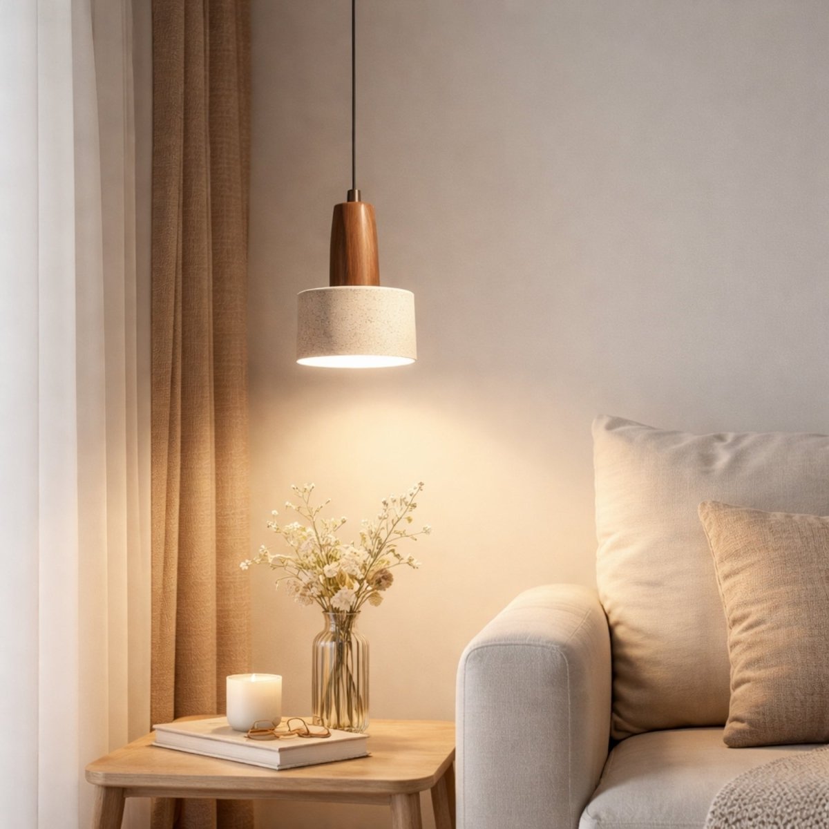 Ashen Kyoto Harmony Pendant | Organic Stone &amp; Wood Hanging Light