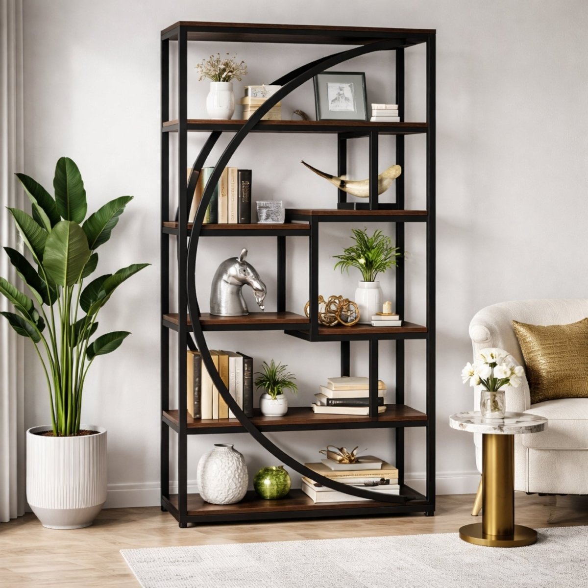 Meridian Arch Etagere | Industrial Statement Bookshelf