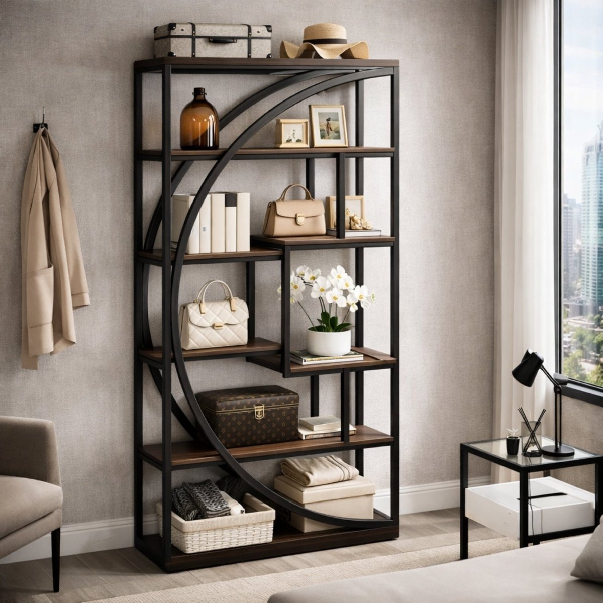 Meridian Arch Etagere | Industrial Statement Bookshelf