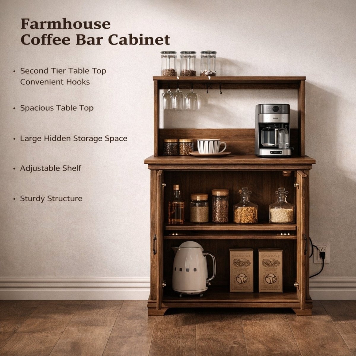 Siena Morning Station | Herringbone Power-Equipped Coffee Bar