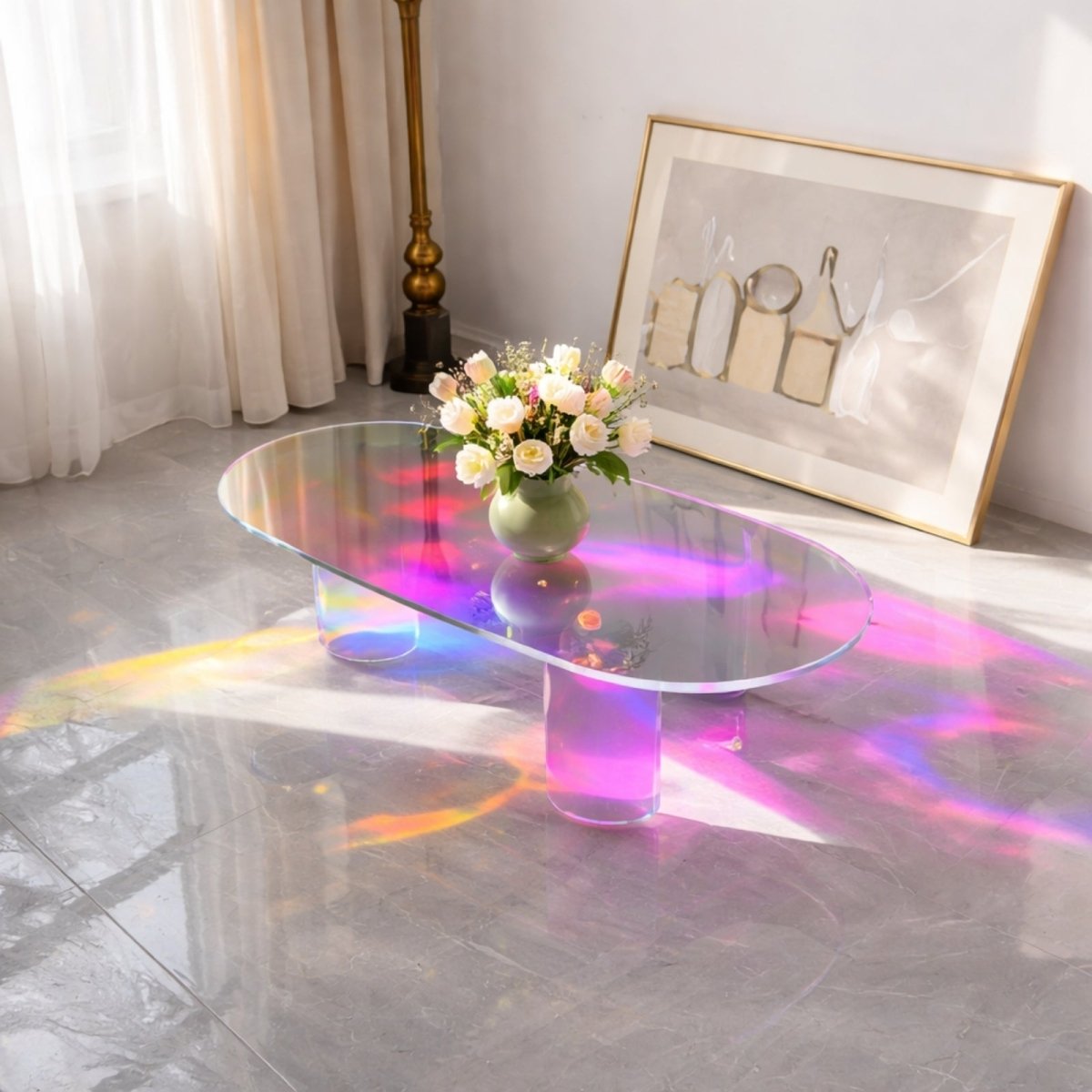 Spectral Aurora Oval Table | Iridescent Cloud-Acrylic Sculpture