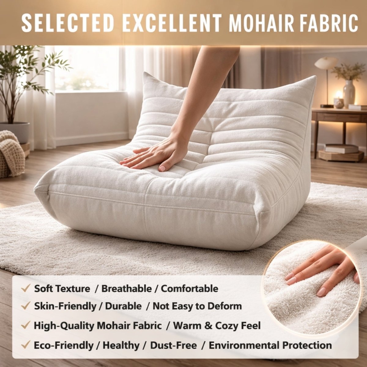 Volcanic Dune Low-Profile Lounge | Tufted Mohair Floor Sofa