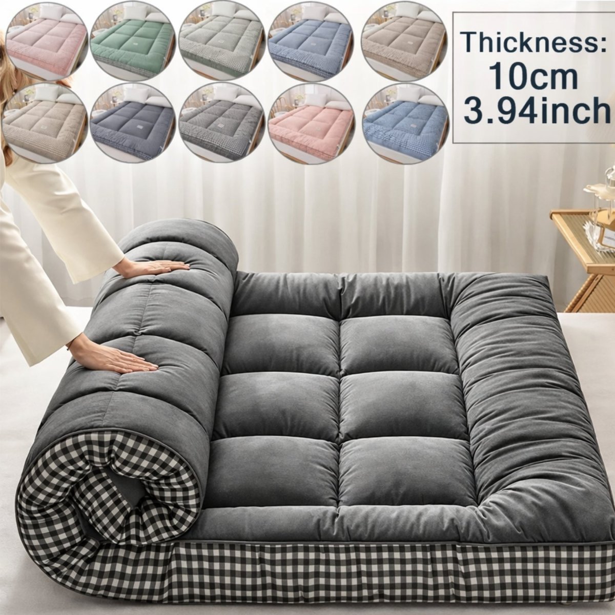 Vault Haven Floor Bed | 4-Inch Plush Quilted Roll-Up Futon
