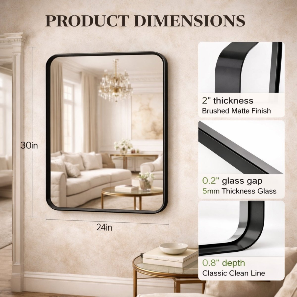Vesper Deep Frame | Matte Black Rounded Wall Mirror