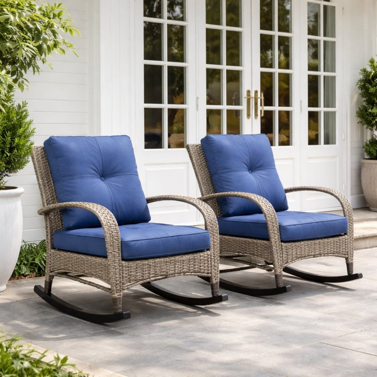 Harbor Monterey Retreat Set | All-Weather Wicker Rocking Chairs &amp; Glass-Top Table