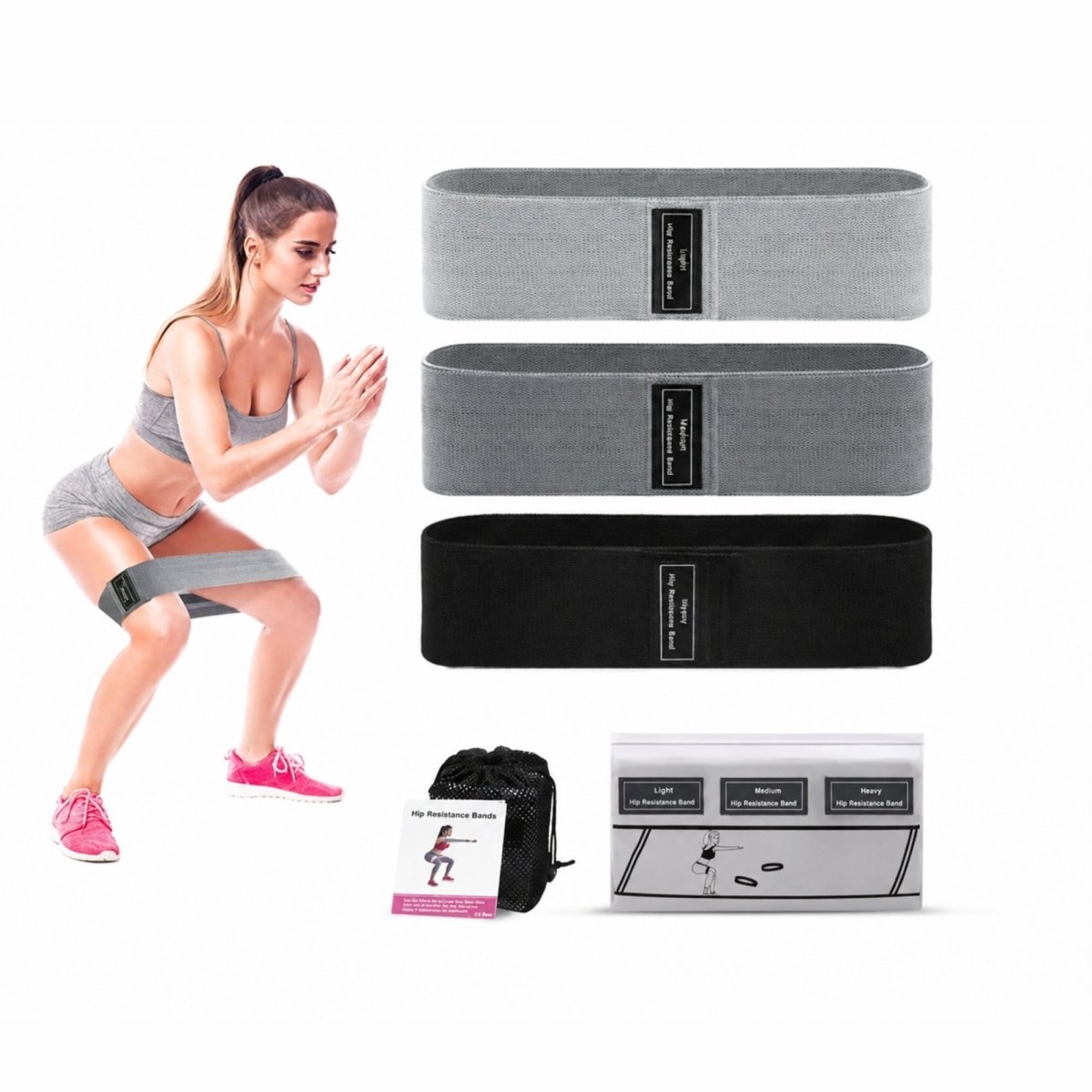 Fabric Resistance Bands for Glutes, Legs & Hips – Non-Slip Workout Bands Set for Squats, Yoga, Pilates, and Home Fitness
