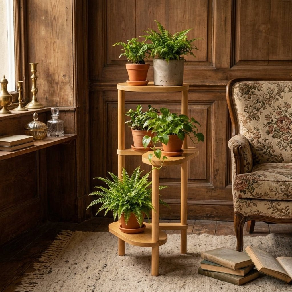 Arbor Display Stand | Mid-Century 3-Tier Solid Wood Plant Shelf - vintage rustic home