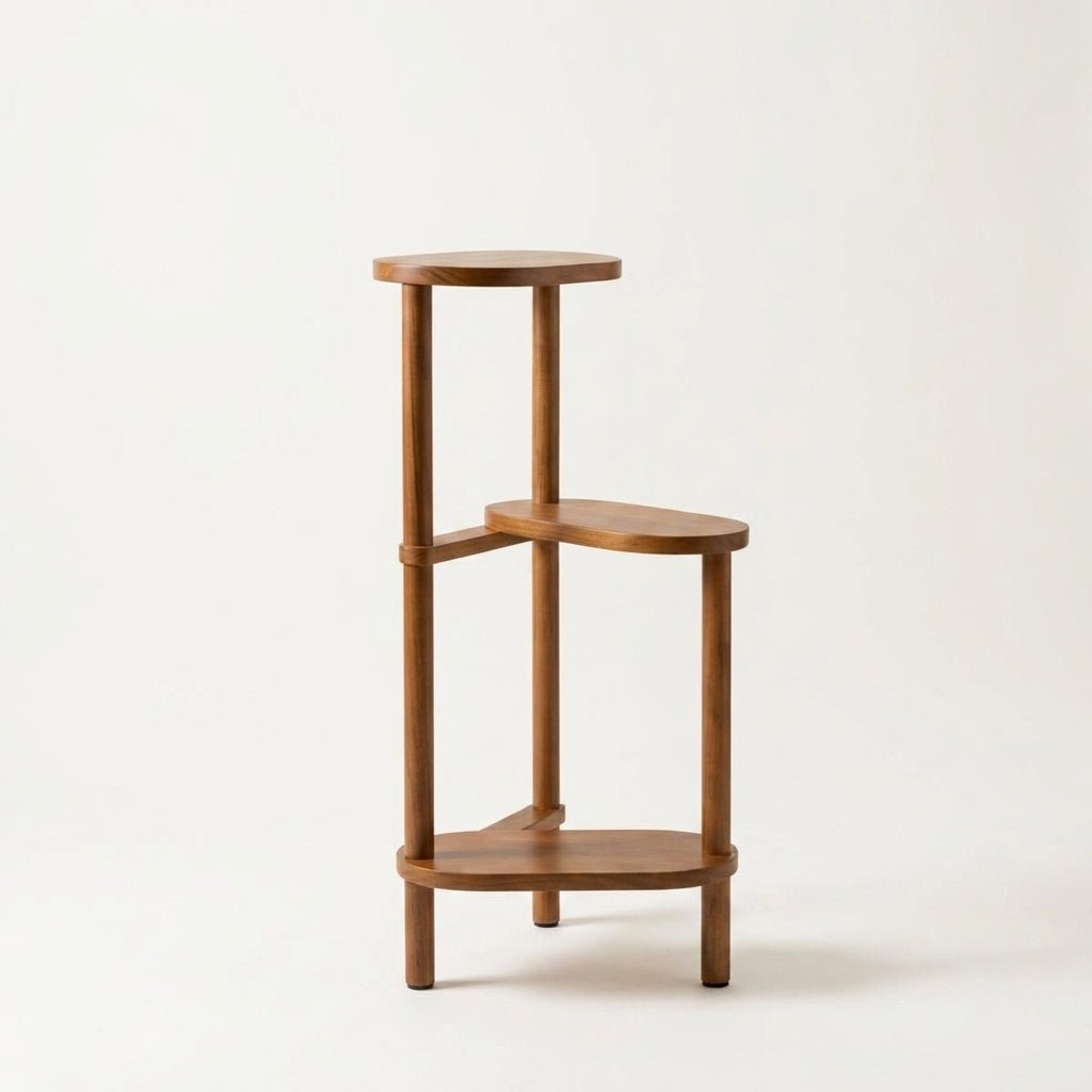 Arbor Display Stand | Mid-Century 3-Tier Solid Wood Plant Shelf - side view