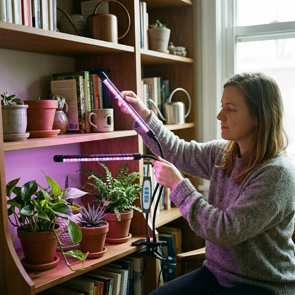 LED Grow Light Plant Lights for Indoor Plants,Full Spectrum With Clip Plant Growing Lamp for Seed Start,3/9/12H Timr - real person using home