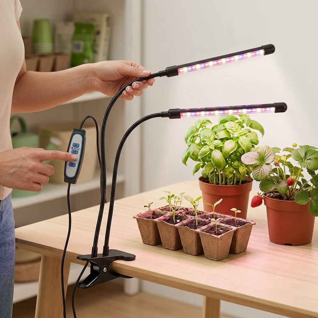 LED Grow Light Plant Lights for Indoor Plants,Full Spectrum With Clip Plant Growing Lamp for Seed Start,3/9/12H Timr - in use