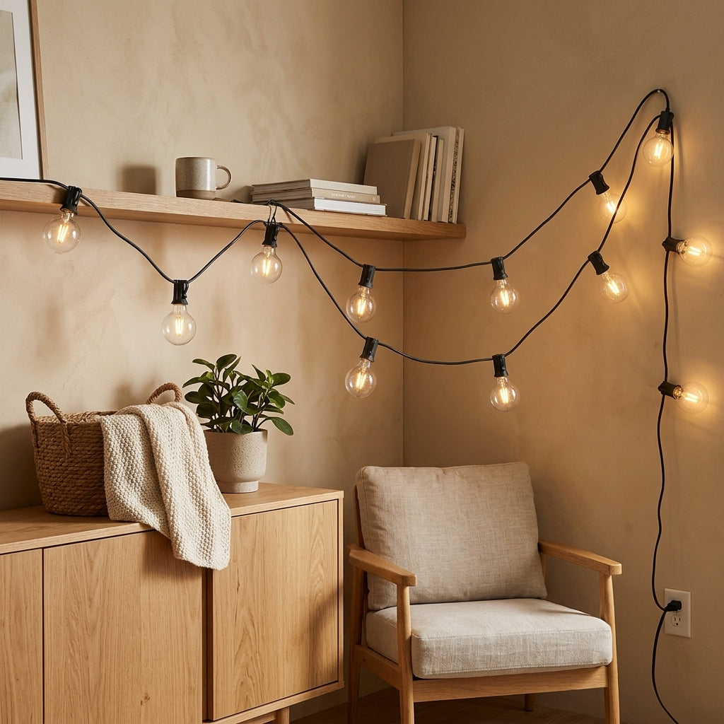 G40 Outdoor Garland String Lights Shatterproof Waterproof Plastic Led Bulb Vintage Connectable Patry Patio Decor Light Chain - warm beige modern home