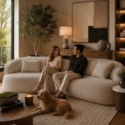 114" Modern Curved Upholstered Sofa With Pillows