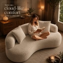 114" Modern Curved Upholstered Sofa With Pillows