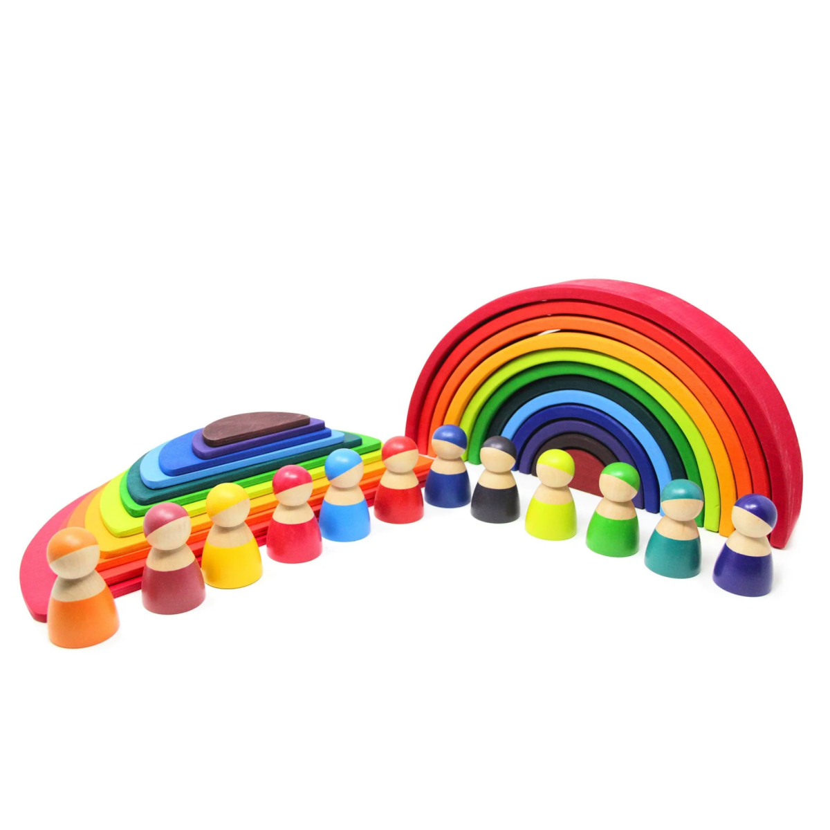 Large Wooden Rainbow Stacker Set – Montessori Wooden Building & Stacking Toy for Toddlers and Kids