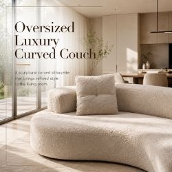 114" Modern Curved Upholstered Sofa With Pillows