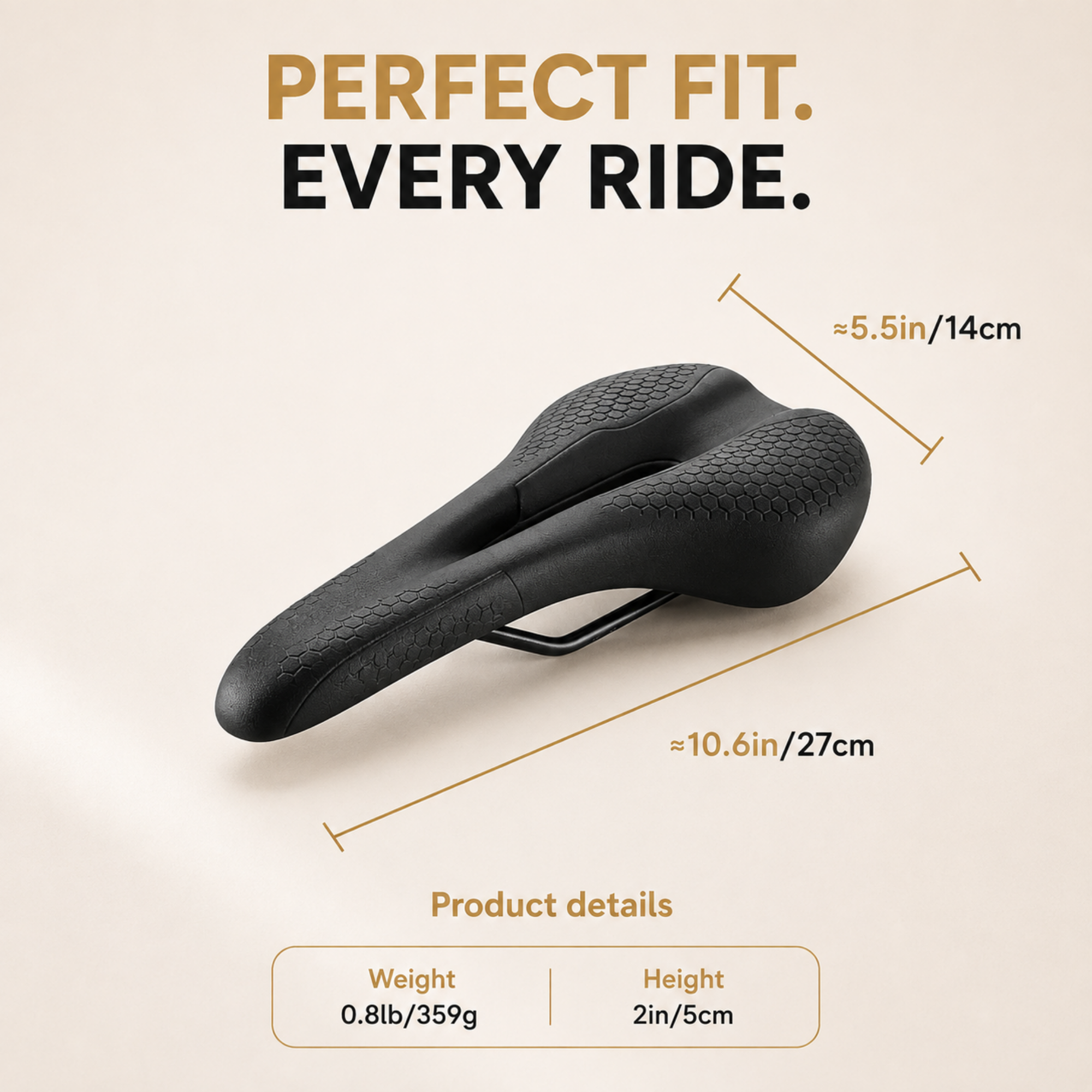 Ergonomic Bike Saddle with Pressure Relief Cutout, Road & Commuter Bicycle Seat, High-Elastic Foam, Universal Fit, 10.6 x 5.5 in, Black – Fenlo Form Sport+