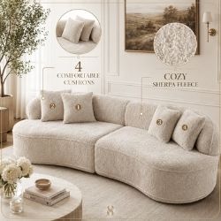 114" Modern Curved Upholstered Sofa With Pillows