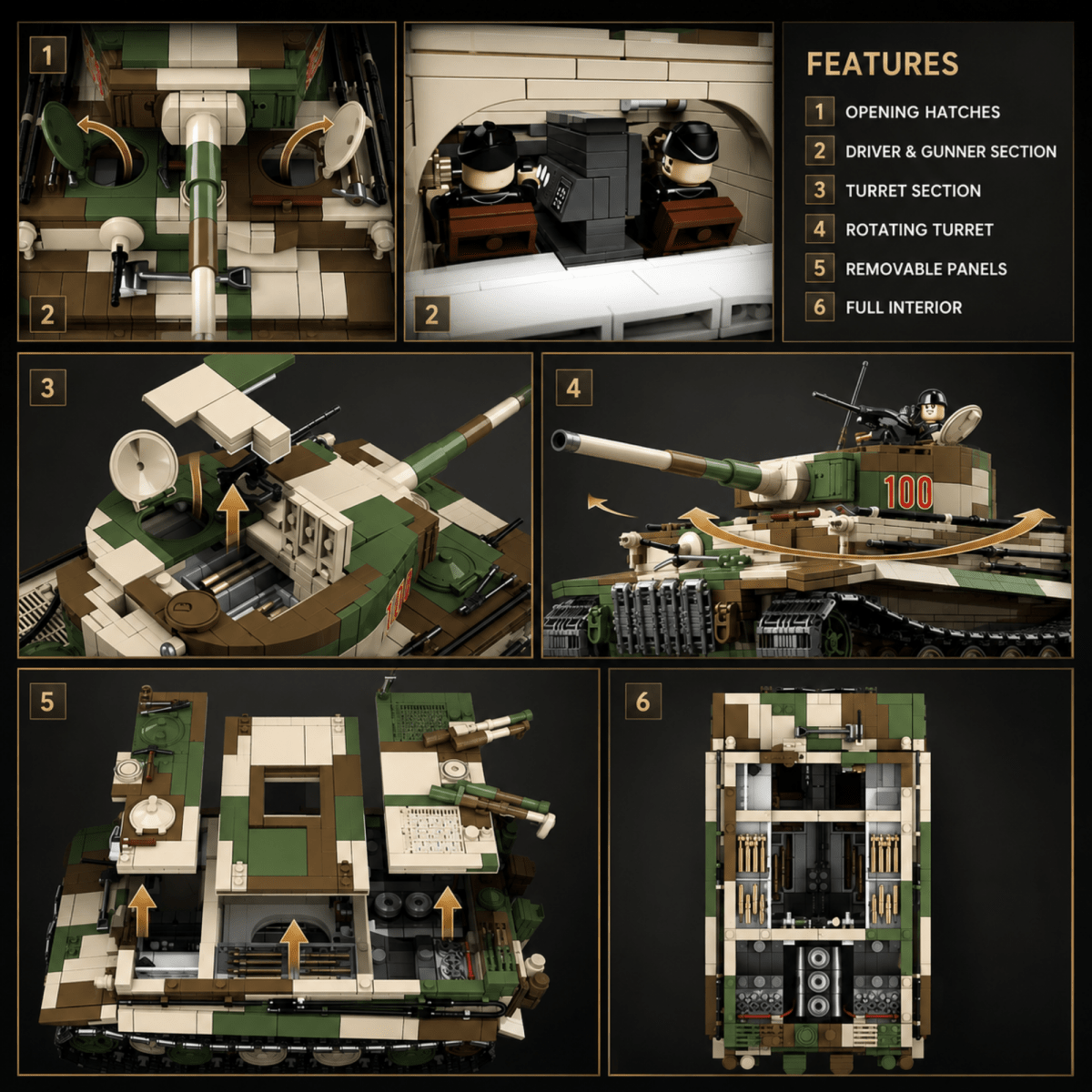 Tiger 1 Tank Building Set (Tan) | 1361 Pieces | WWII Military Brick Model