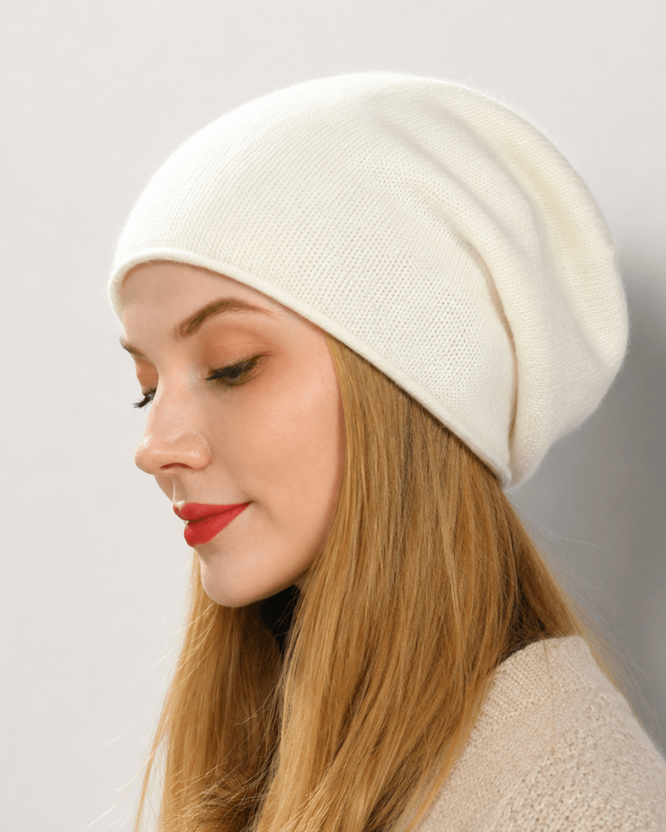 Pure Cashmere Slouchy Beanie Unisex Winter Hat Soft Designer Knit Cap Premium Oversized Warm Skully Headwear Accessories Fenlo Form