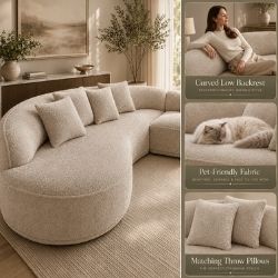 114" Modern Curved Upholstered Sofa With Pillows