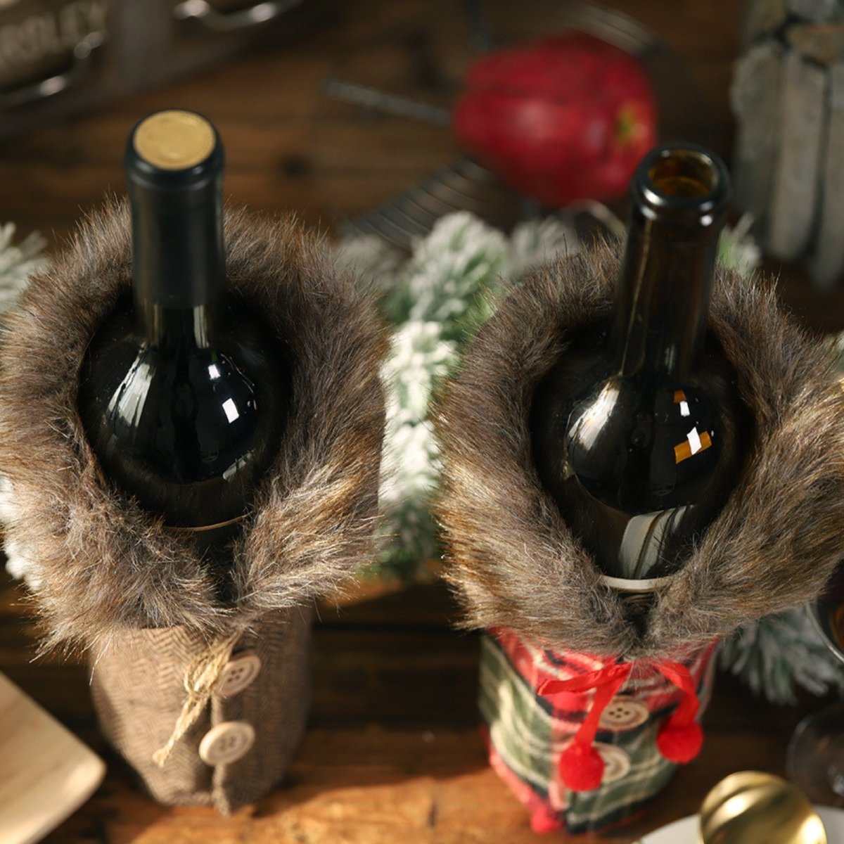 Winterlicher Weinflaschen-Mantel-Set