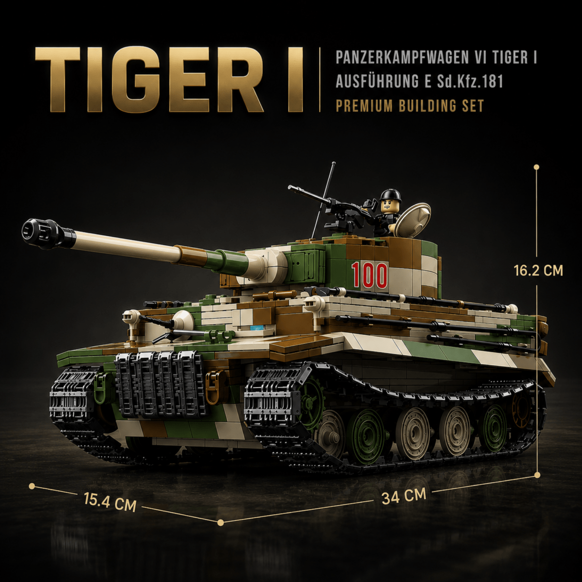 Tiger 1 Tank Building Set (Tan) | 1361 Pieces | WWII Military Brick Model