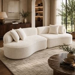 114" Modern Curved Upholstered Sofa With Pillows
