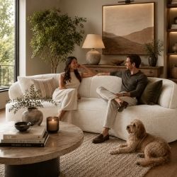 114" Modern Curved Upholstered Sofa With Pillows