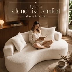 114" Modern Curved Upholstered Sofa With Pillows