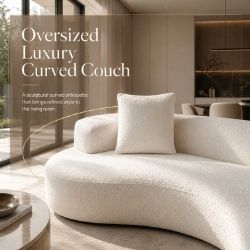 114" Modern Curved Upholstered Sofa With Pillows