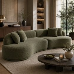 114" Modern Curved Upholstered Sofa With Pillows