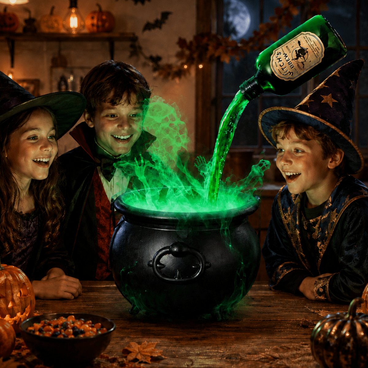 Spooky Floating Potion Cauldron with Mist Maker &amp; Green LED Fog Indoor Halloween Party Centerpiece Witch Decor Light Up Decoration