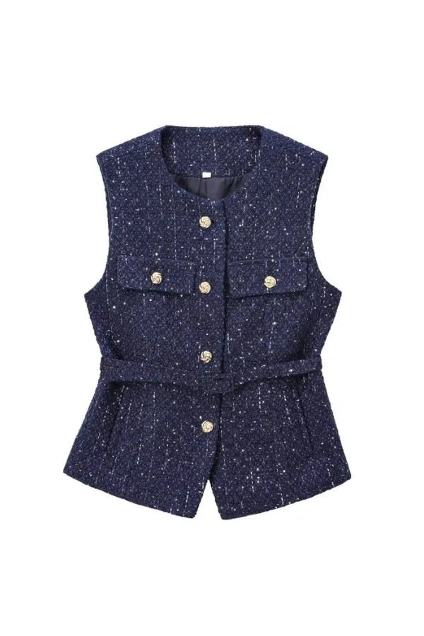 Minji Mitternachtsblaue Tweedweste