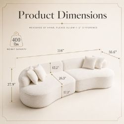 114" Modern Curved Upholstered Sofa With Pillows