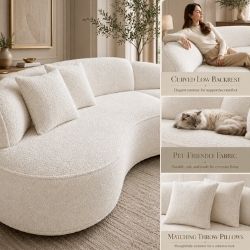 114" Modern Curved Upholstered Sofa With Pillows