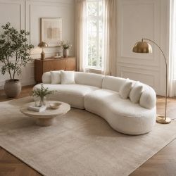 114" Modern Curved Upholstered Sofa With Pillows